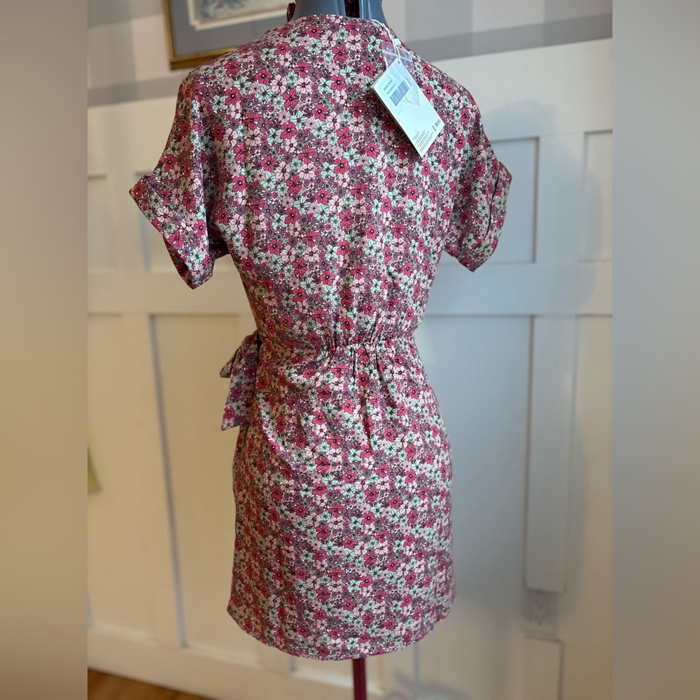 Frank & Oak Pink Floral Wrap Dress with Cream Accents XS - Picture 3 of 12